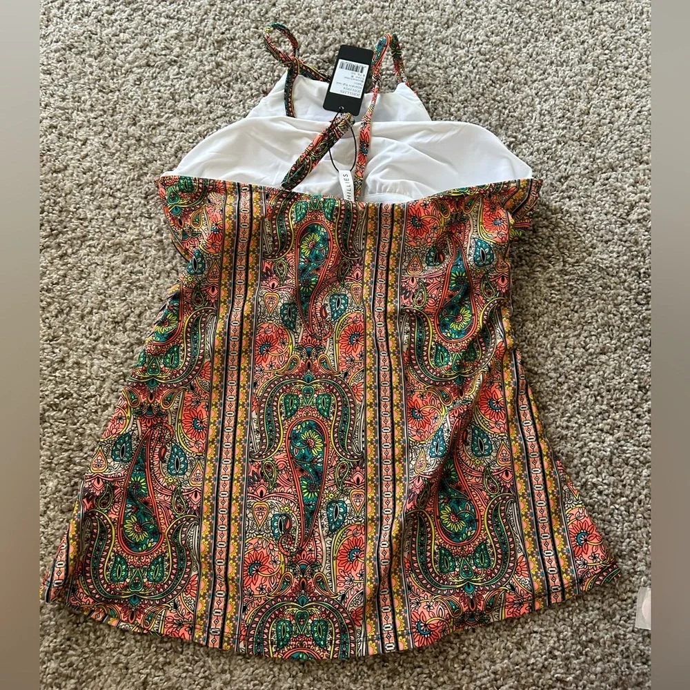 NWT 2Chillies Multicolor Paisley Tankini Adjustable High Neck Moonstone Size M